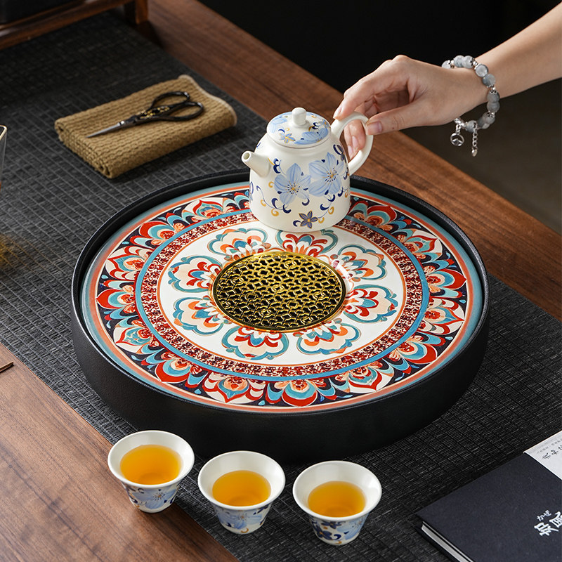 敦煌圆形茶盘家用客厅高档