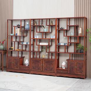 博古架实木客厅隔断置物架展示柜金花梨木大团圆仿古多宝架老榆木