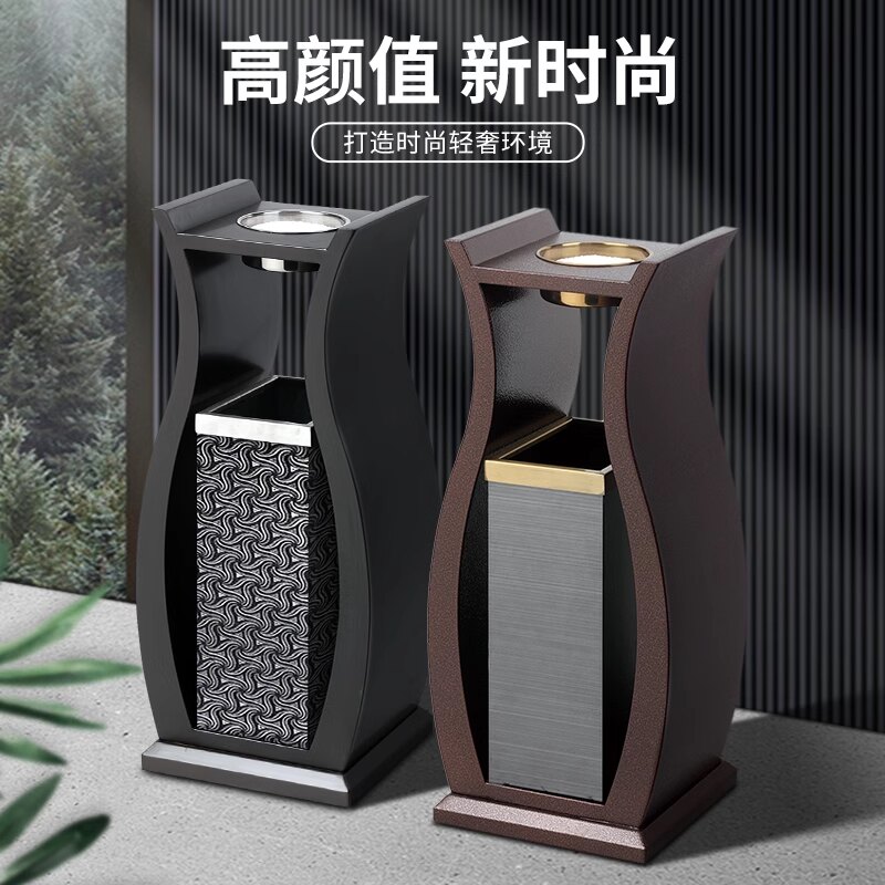 酒店大厅垃圾桶大堂立式定制logo宾馆会所沐足电梯口不锈钢灭烟桶