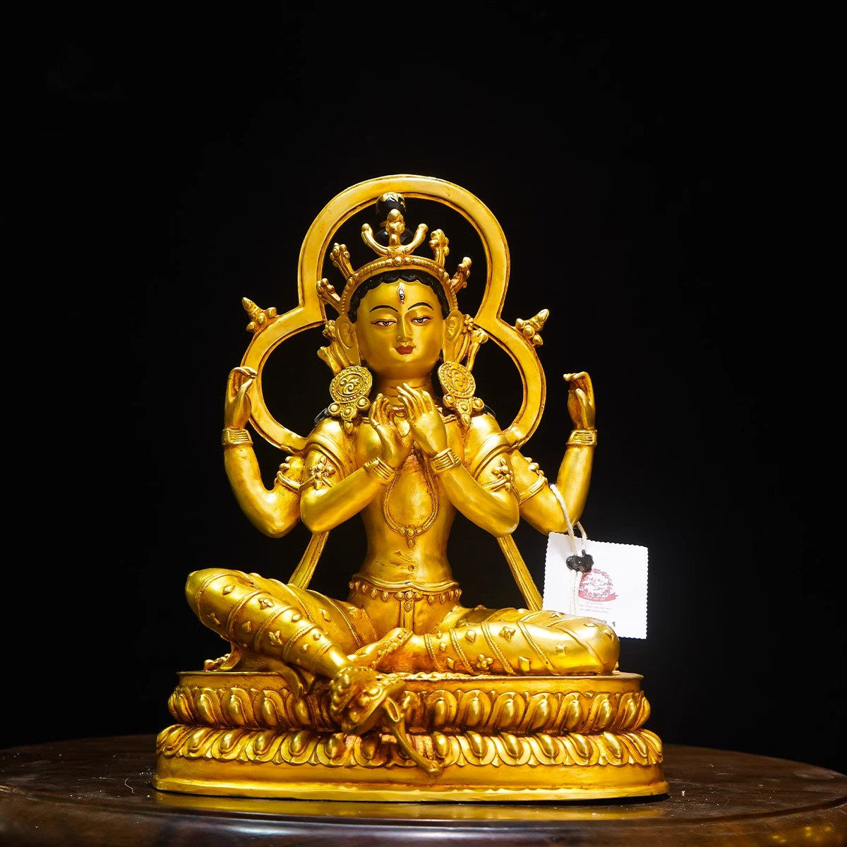 王师兄藏传纯铜度母系列八寸四臂度母佛像精品仿古鎏金铜像家用供