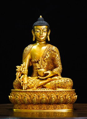 藏传纯铜手工佛像七寸药师