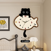 猫咪尾巴摇摆挂钟客厅新款 钟表静音简约家用现代时钟艺术大气挂表