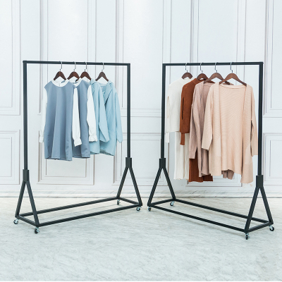服装店展示架落地式挂衣服货架陈列架铁艺服装架可推拉移动带轮子