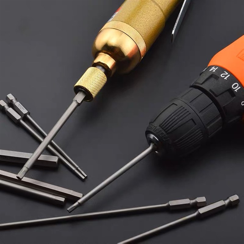 200mm电动螺丝刀加长内六角批头S2强磁六角批头扳手风批螺丝刀头