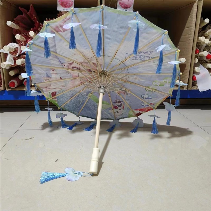 小号56cm幼儿童油纸伞汉服古风流苏伞花瓣伞工艺绸布伞舞蹈玩具伞