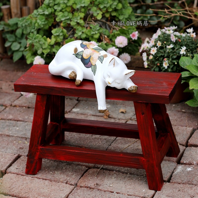 园艺户外复古做旧实木花架小凳子 花园摆件置物架子 阳台花台美式