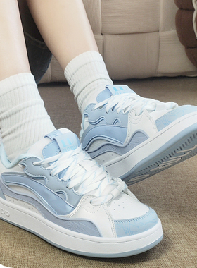 GLO BULL休闲低帮板鞋男女同款白浅蓝色秋季透气运动鞋百搭面包鞋