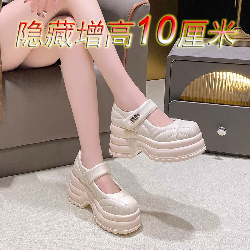 2025新款玛丽珍婚鞋女10cm小个子全牛真皮厚底内增高休闲松糕轻薄