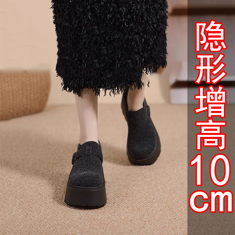 2025新款勃肯鞋女10cm加绒保暖全牛真皮厚底休闲一脚蹬乐福防滑潮
