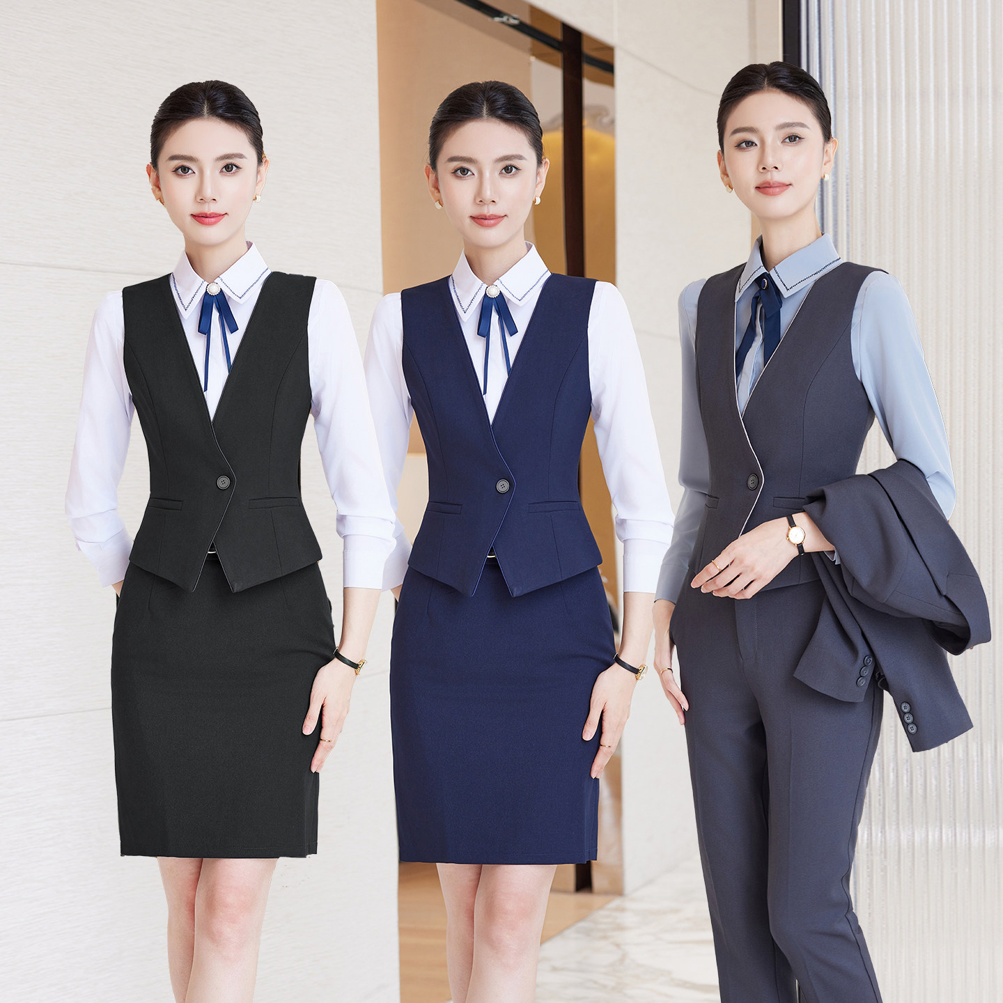 珠宝酒店前台接待经理工作服马甲女士西装套装职业正装气质春秋季