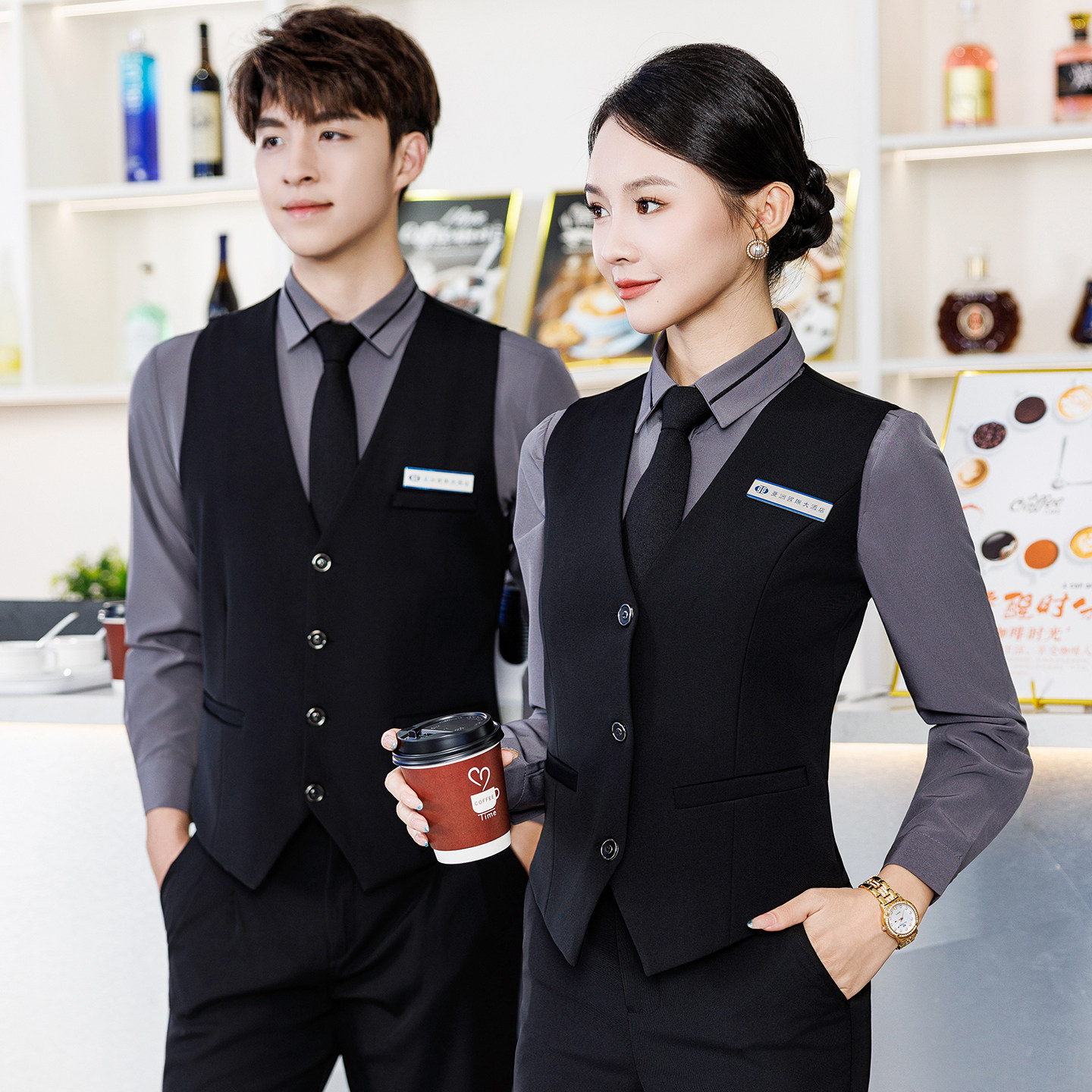 酒店餐饮前厅接待服务员工作服女衬衫马甲套装前台球KTV工装定制