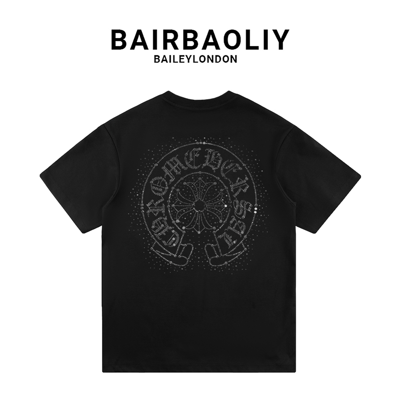 BAIRBAOLIY轻奢大牌质感重工十字架烫钻短袖T恤春夏休闲上衣2025