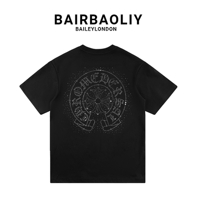 BAIRBAOLIY轻奢大牌质感重工十字架烫钻短袖T恤春夏休闲上衣2025