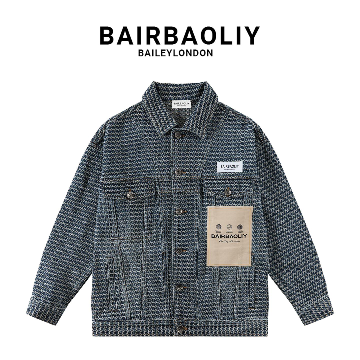 BAIRBAOLIY品牌经典款LOGO贴布简约高级感小香风提花牛仔气质夹克