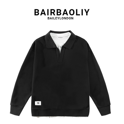 BAIRBAOLIY秋冬长袖新款假两件日系设计感男士简约高级polo领卫衣
