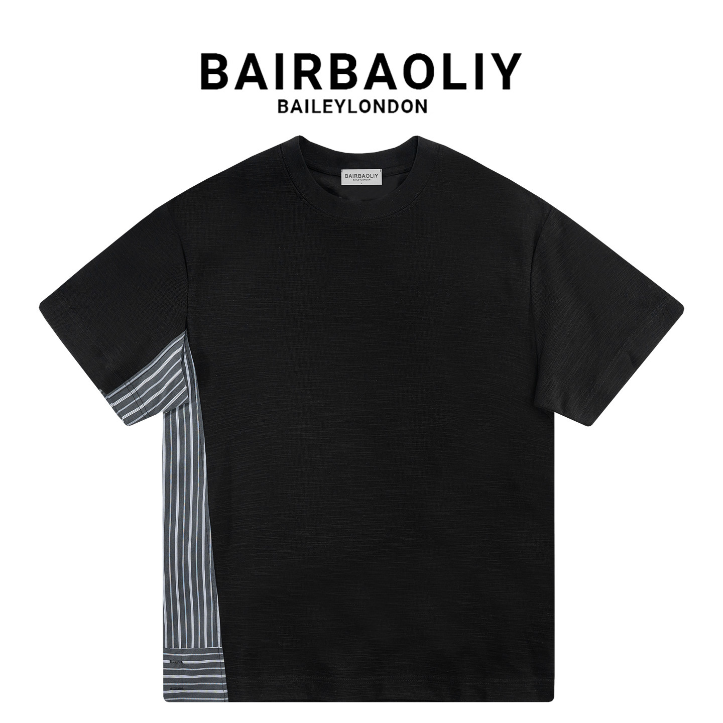 BAIRBAOLIY夏季男士高级感侧边条纹拼接时尚潮流ins圆领短袖T恤衫