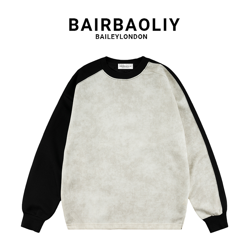 BAIRBAOLIY秋冬设计感复古扎染圆领长袖卫衣时尚潮流宽松休闲上衣