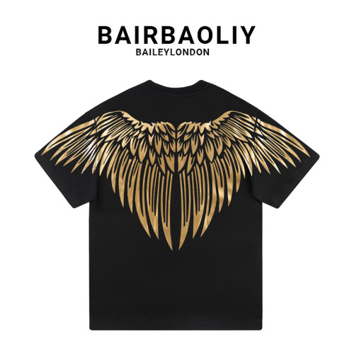 BAIRBAOLIY潮牌高奢重工烫金闪耀羽翼大翅膀个性街头情侣短袖T恤