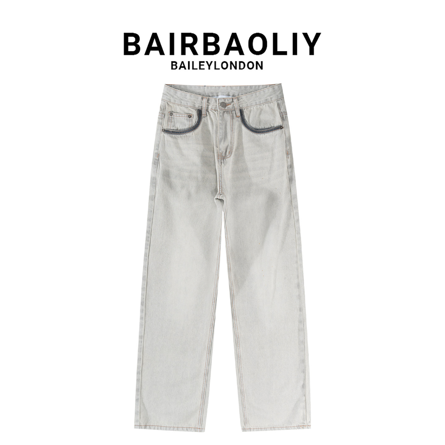 BAIRBAOLIY潮牌设计款口袋扎染直筒牛仔裤男2026新款休闲百搭长裤