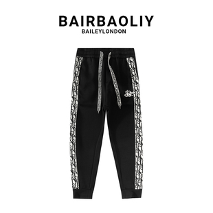 BAIRBAOLIY潮牌欧货大牌时尚拼接字母织带刺绣运动休闲长裤束脚裤