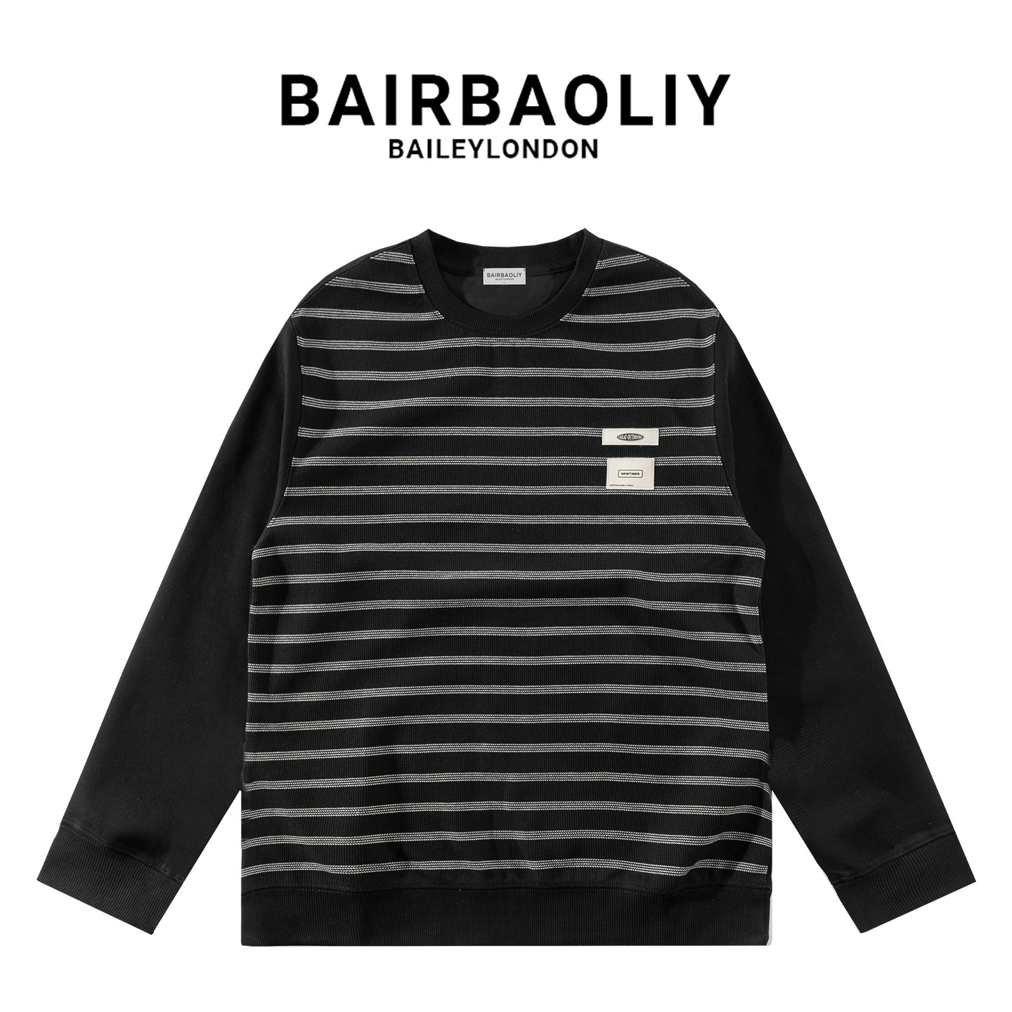 BAIRBAOLIY美式经典条纹2025新款情侣贴标时尚潮流圆领长袖卫衣男