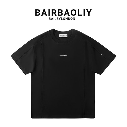 BAIRBAOLIY潮牌情侣美式休闲春夏小字母简约设计感新款短袖T恤衫
