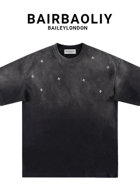 BAIRBAOLIY满天星轻奢烫钻宽松版落肩短袖T恤2025新款春百搭上衣