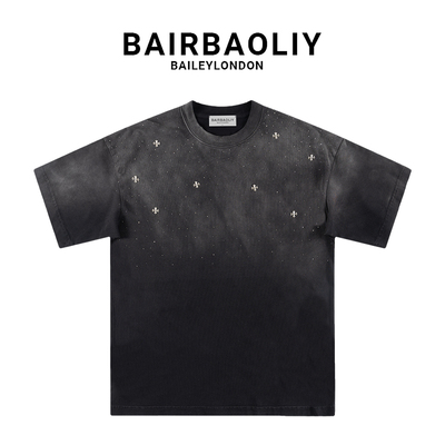 BAIRBAOLIY满天星轻奢烫钻宽松版落肩短袖T恤2025新款春百搭上衣