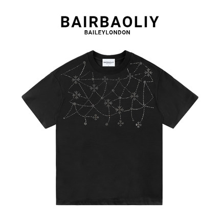 BAIRBAOLIY高品轻奢小众设计烫钻时尚百搭短袖T恤男女同款夏季