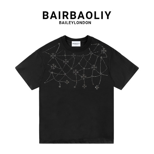 BAIRBAOLIY高品轻奢小众设计烫钻时尚百搭短袖T恤男女同款夏季