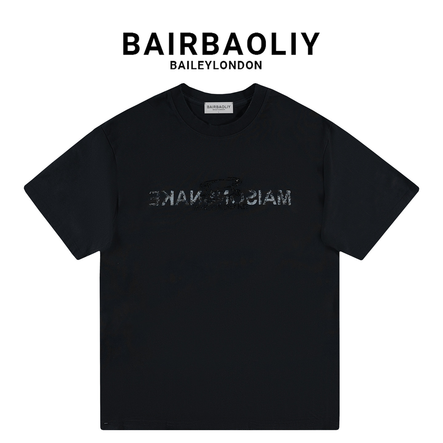 BAIRBAOLIY男装2026新款轻奢美式纯棉时尚闪钻字母圆领短袖T恤潮