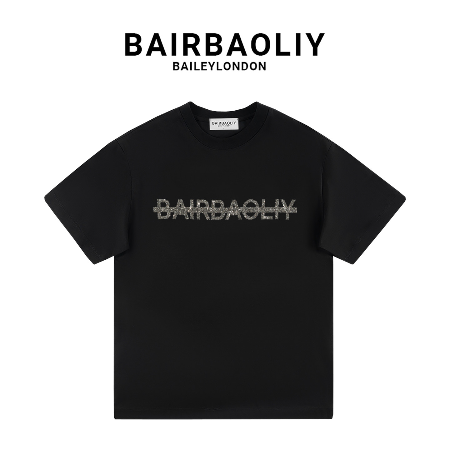 BAIRBAOLIY潮牌经典美式高街闪钻轻奢简约百搭短袖T恤男女同款ins