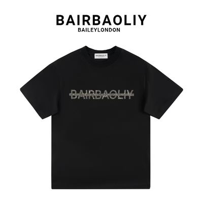 BAIRBAOLIY潮牌经典美式高街闪钻轻奢简约百搭短袖T恤男女同款ins