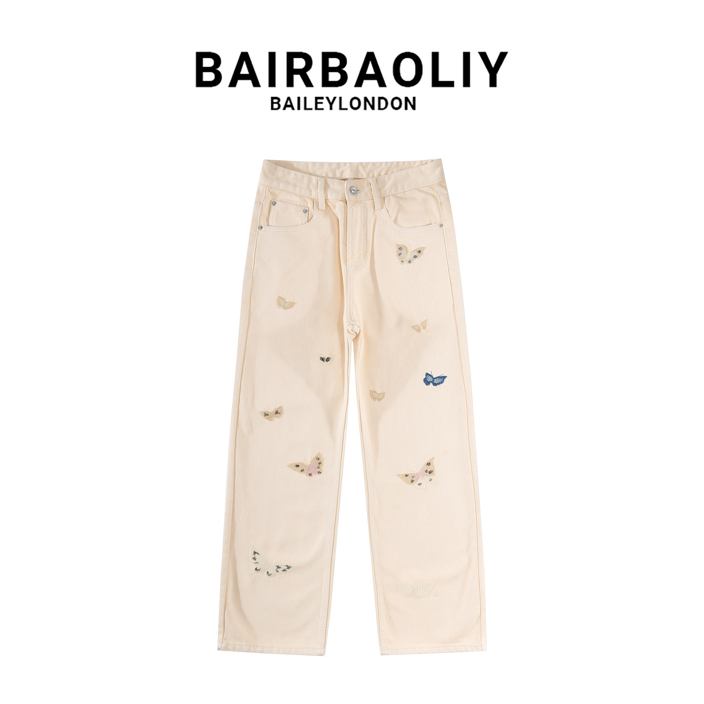 BAIRBAOLIY美式潮牌新款抓毛时尚高街蝴蝶设计直筒宽松牛仔长裤男,男装,牛仔裤,淘宝优惠券,粉丝福利购,淘宝优惠卷