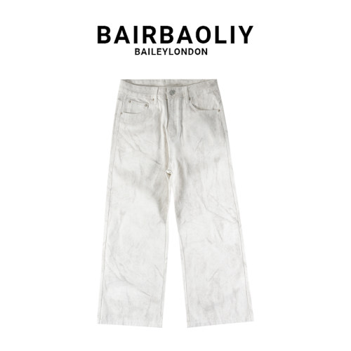BAIRBAOLIY美式小众扎染水洗脏白牛仔裤2025新款宽松百搭阔腿长裤