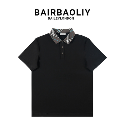 BAIRBAOLIY时尚轻奢新款男士休闲透气格纹拼接翻领高端短袖POLO衫