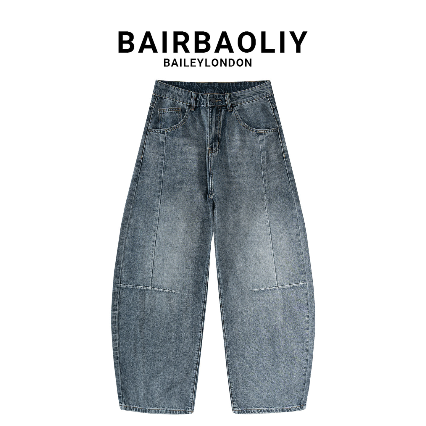 BAIRBAOLIY美式复古弯刀宽松阔腿牛仔裤男休闲百搭水洗拼接直筒裤,男装,牛仔裤,淘宝优惠券,粉丝福利购,淘宝优惠卷