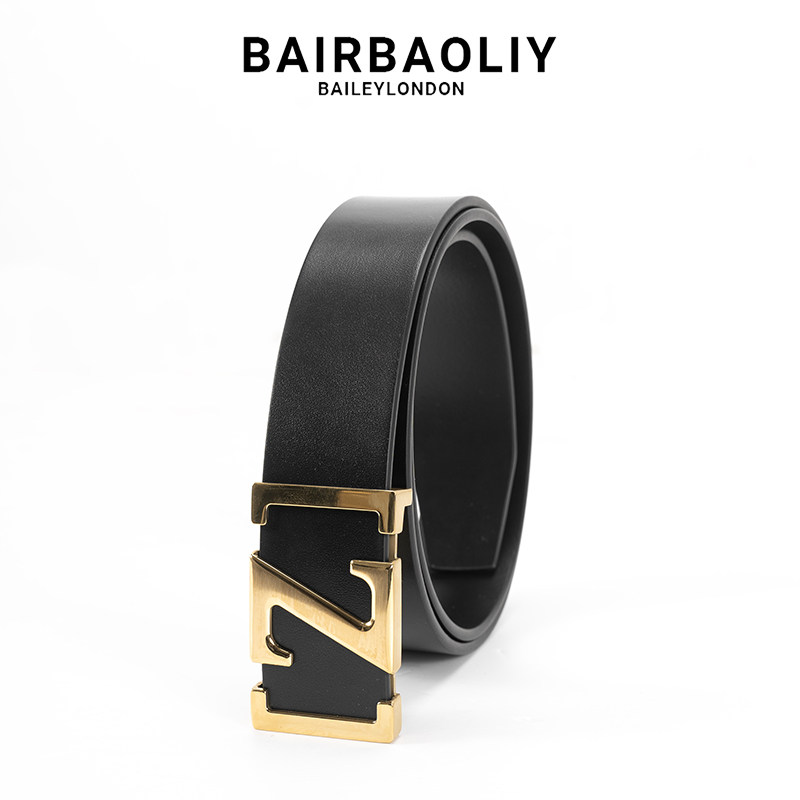 BAIRBAOLIY男士轻奢高端品牌百搭平滑扣潮流商务休闲字母皮带腰带