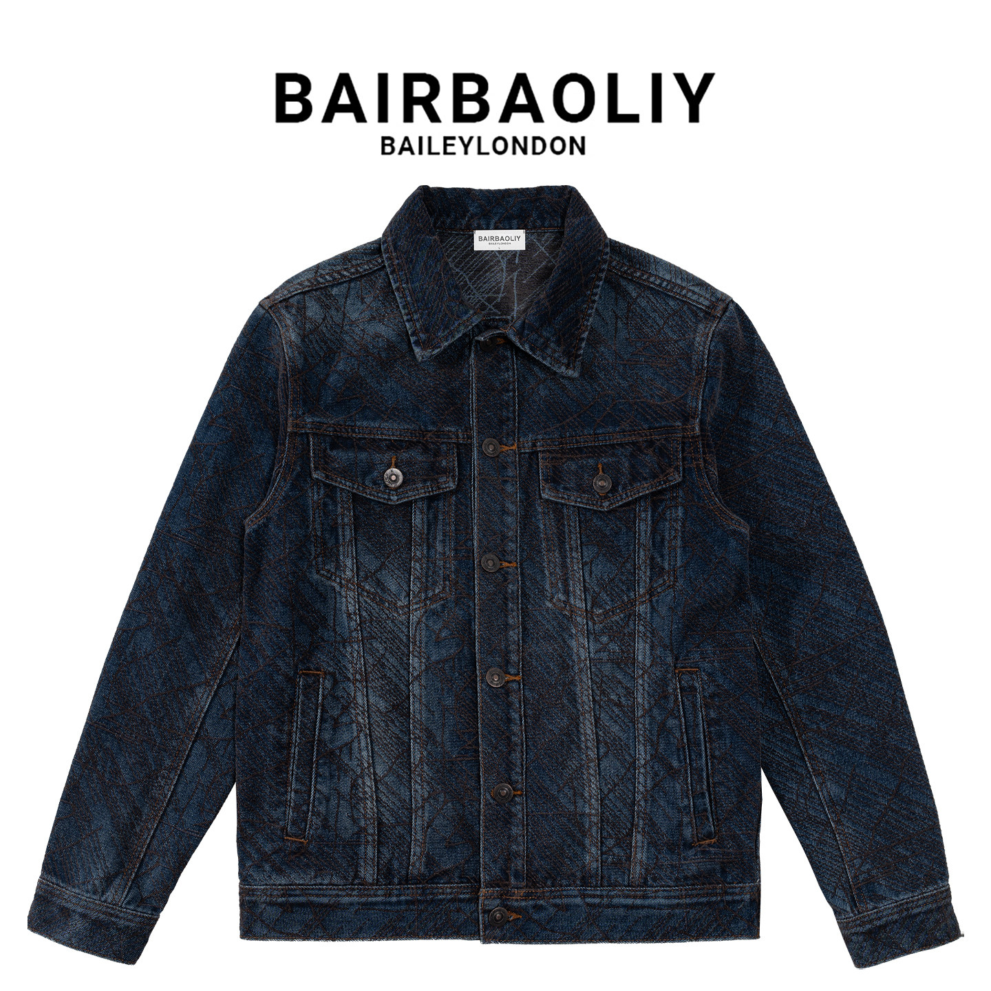 BAIRBAOLIY纯棉撞色雪尼尔暗纹肌理复古提花牛仔夹克外套男装上衣