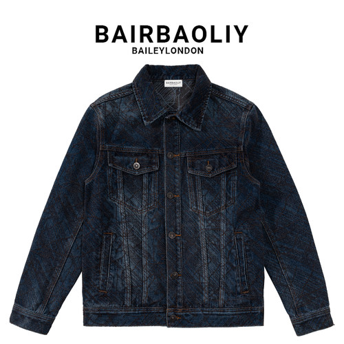 BAIRBAOLIY纯棉撞色雪尼尔暗纹肌理复古提花牛仔夹克外套男装上衣