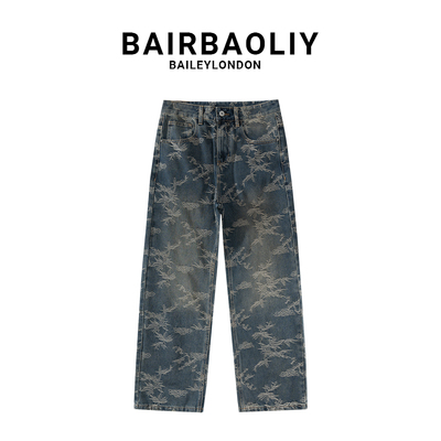 BAIRBAOLIY轻奢高品质男装巴黎风提花直筒牛仔裤高街复古潮流长裤