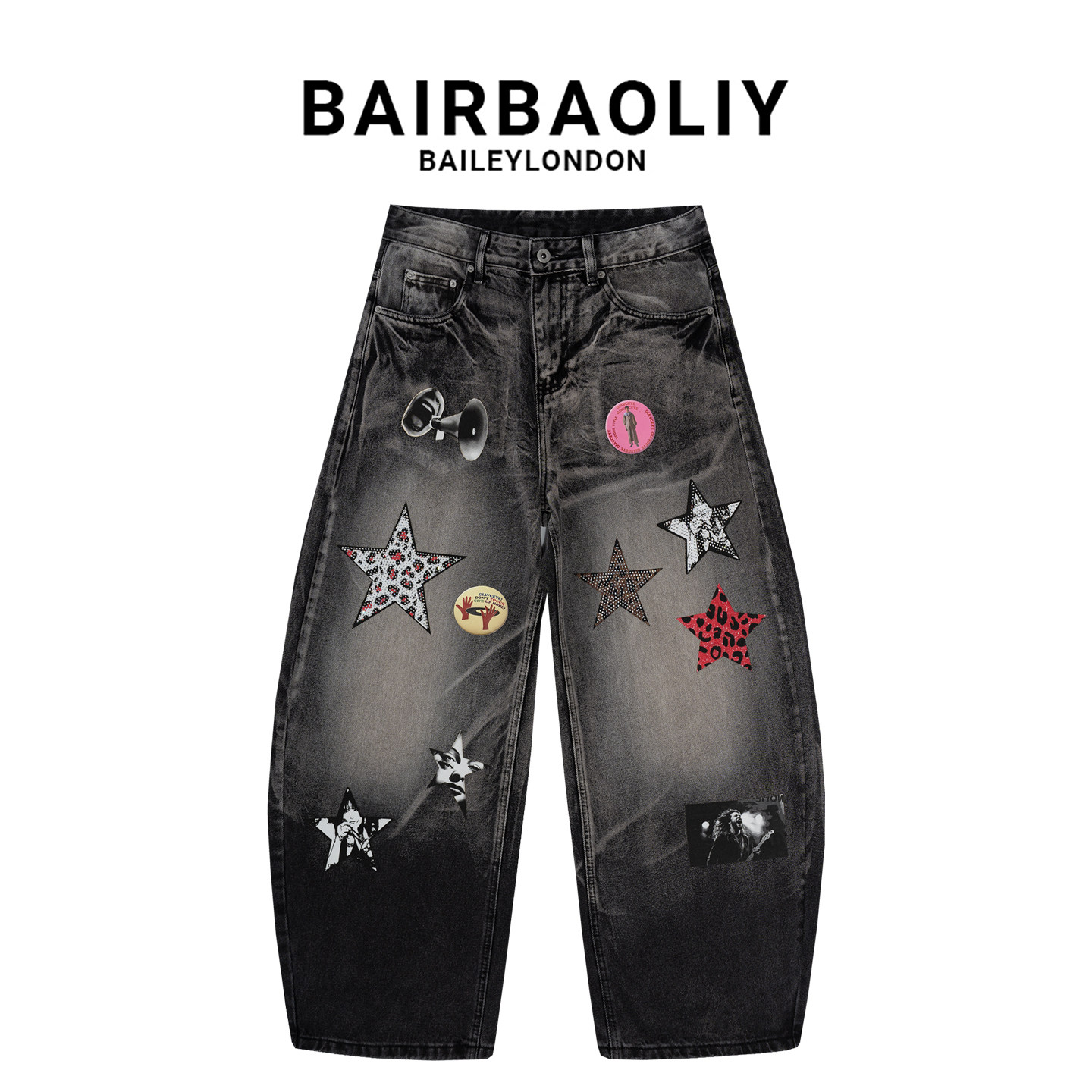 BAIRBAOLIY双面印花宽松牛仔裤