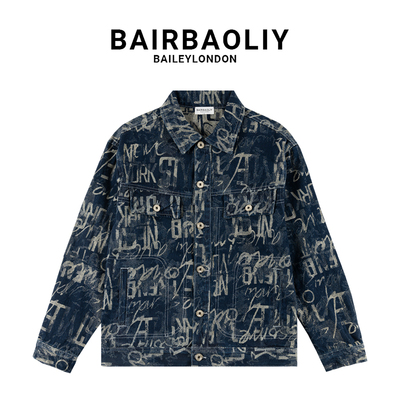 BAIRBAOLIY男装2025春季新款提花复古潮流街头做旧牛仔外套夹克男