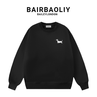 BAIRBAOLIY美式重磅小狗刺绣卫衣男女新款潮牌高街宽松圆领长袖衫