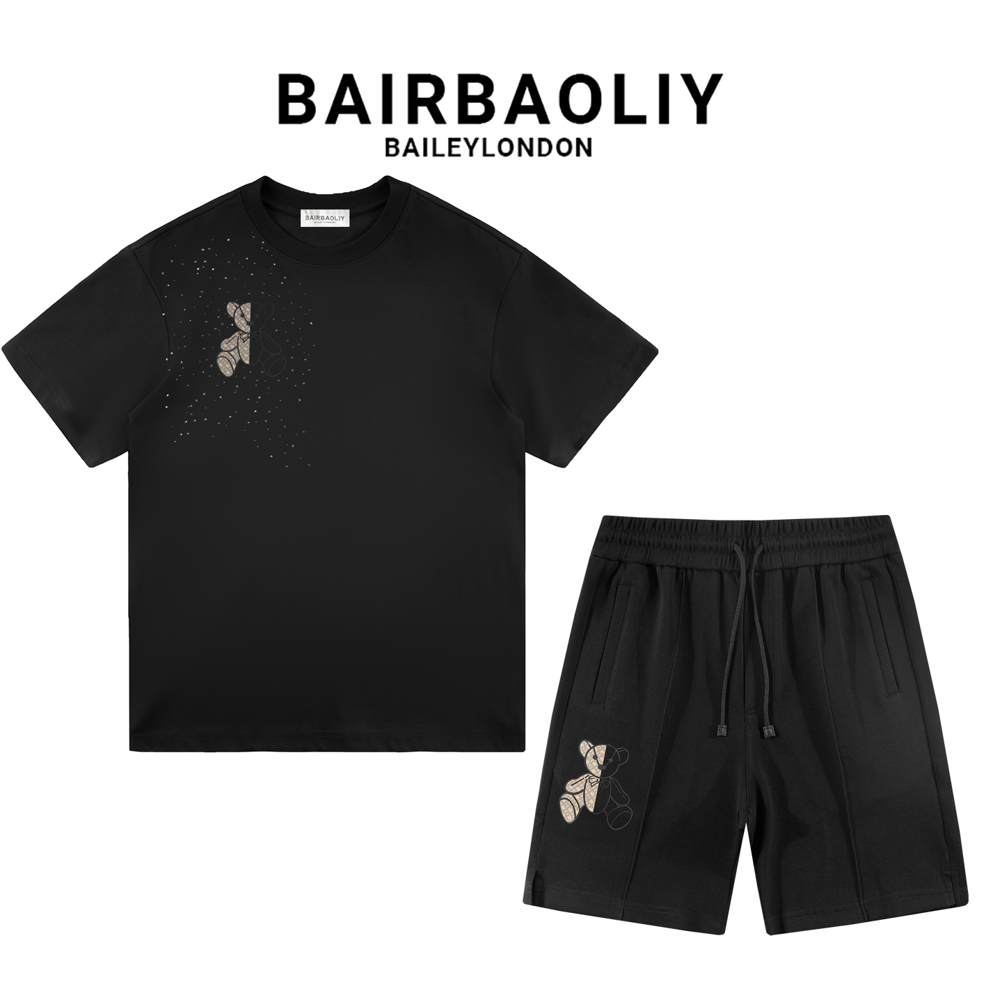 BAIRBAOLIY简约套装减龄小熊满天星闪钻修身版透气痞帅潮流时尚男