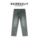 男2025年春夏做旧高街潮流复古长裤 BAIRBAOLIY美式 休闲高端牛仔裤