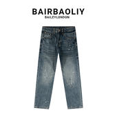 BAIRBAOLIY做旧泼漆水洗直筒牛仔裤 2025春季 潮流复古高街美式 长裤