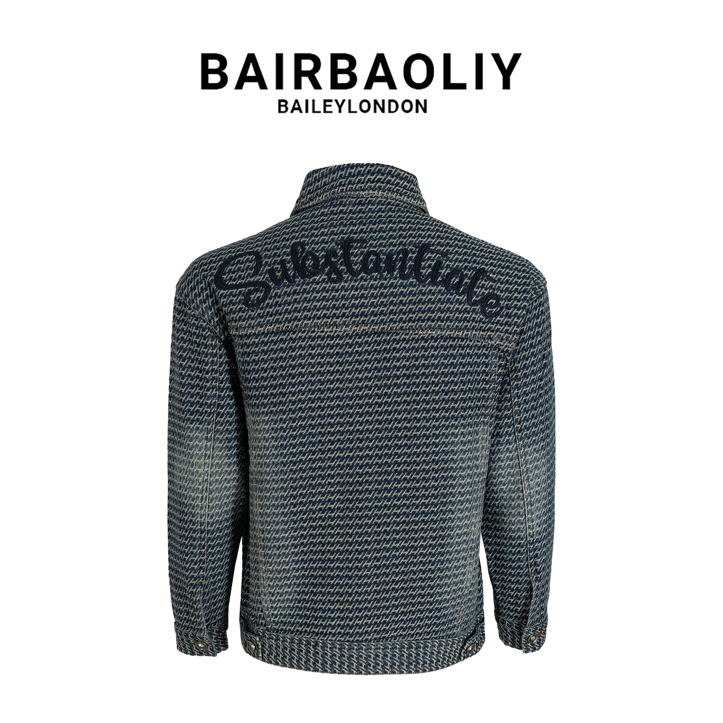 BAIRBAOLIY男装秋冬高级小众复古提花夹克男轻奢痞帅刺绣牛仔外套