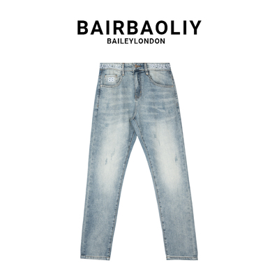 BAIRBAOLIY高端休闲男直筒潮流男款直筒裤港风高街刺绣百搭牛仔裤