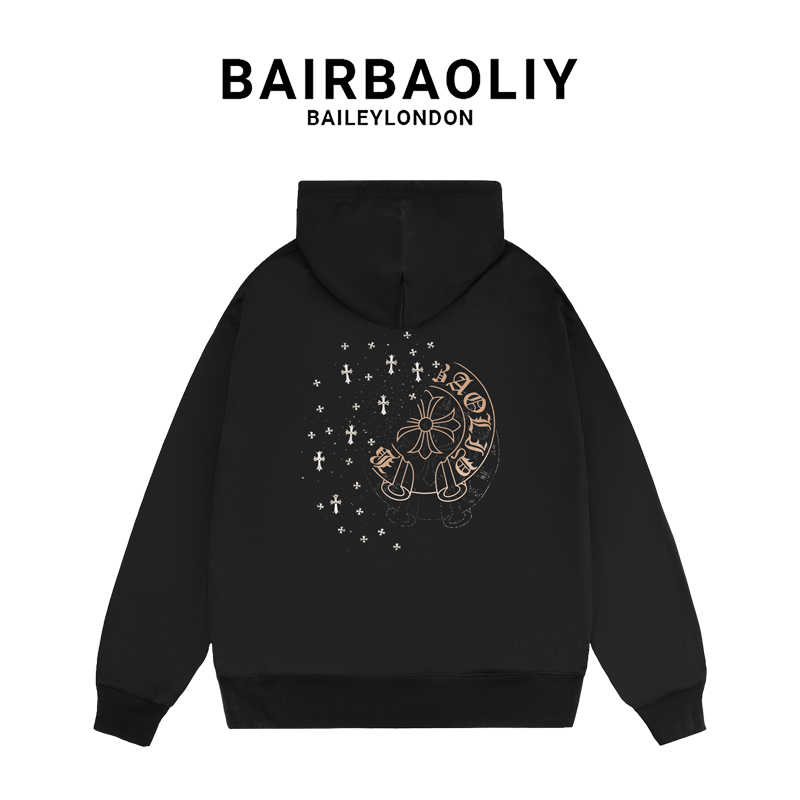BAIRBAOLIY重磅时尚轻奢十字架闪钻卫衣秋冬加绒休闲连帽上衣男装